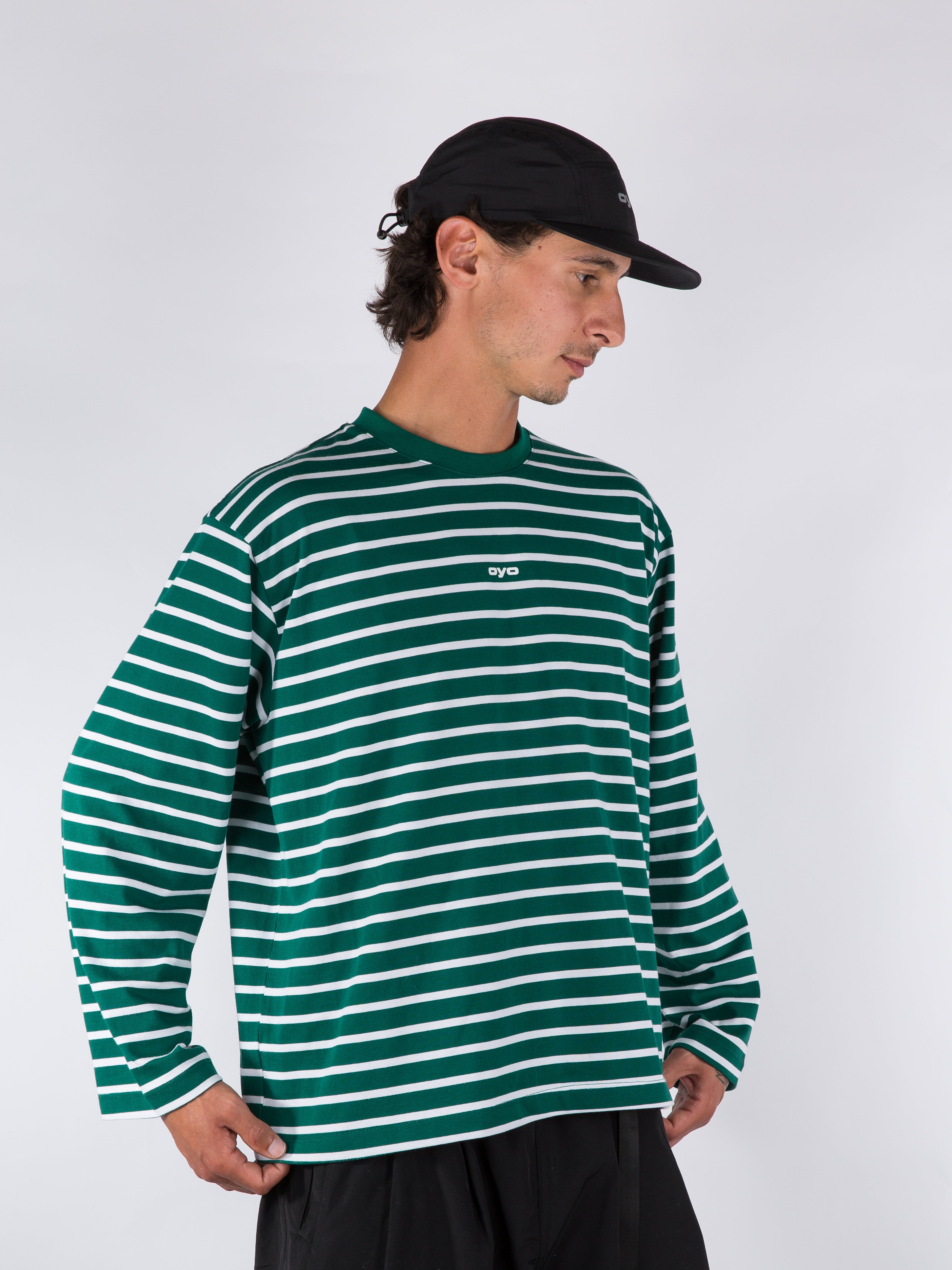 MENS STRIPED LONGSLEEVE - GREEN/WHITE