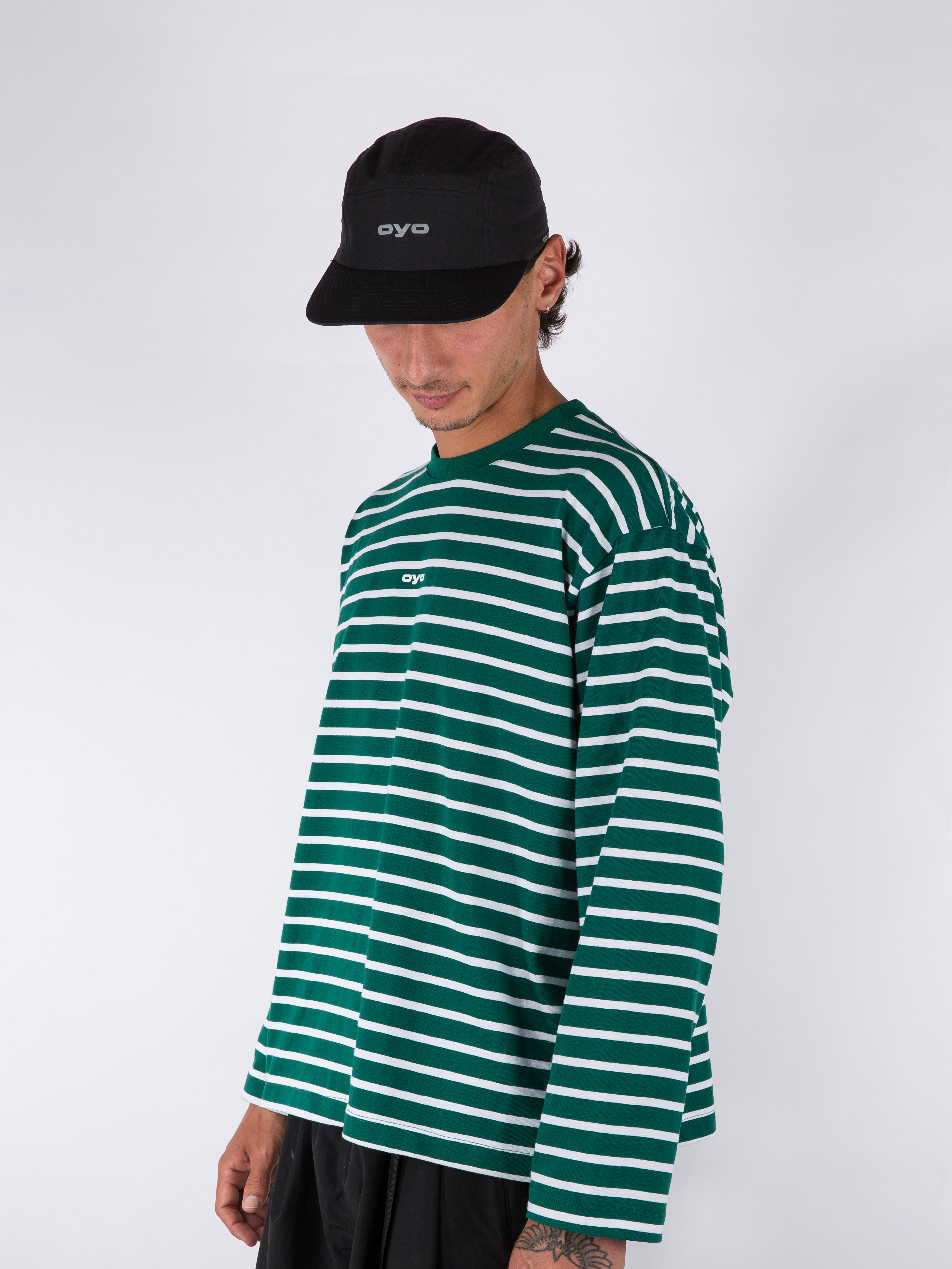 MENS STRIPED LONGSLEEVE - GREEN/WHITE