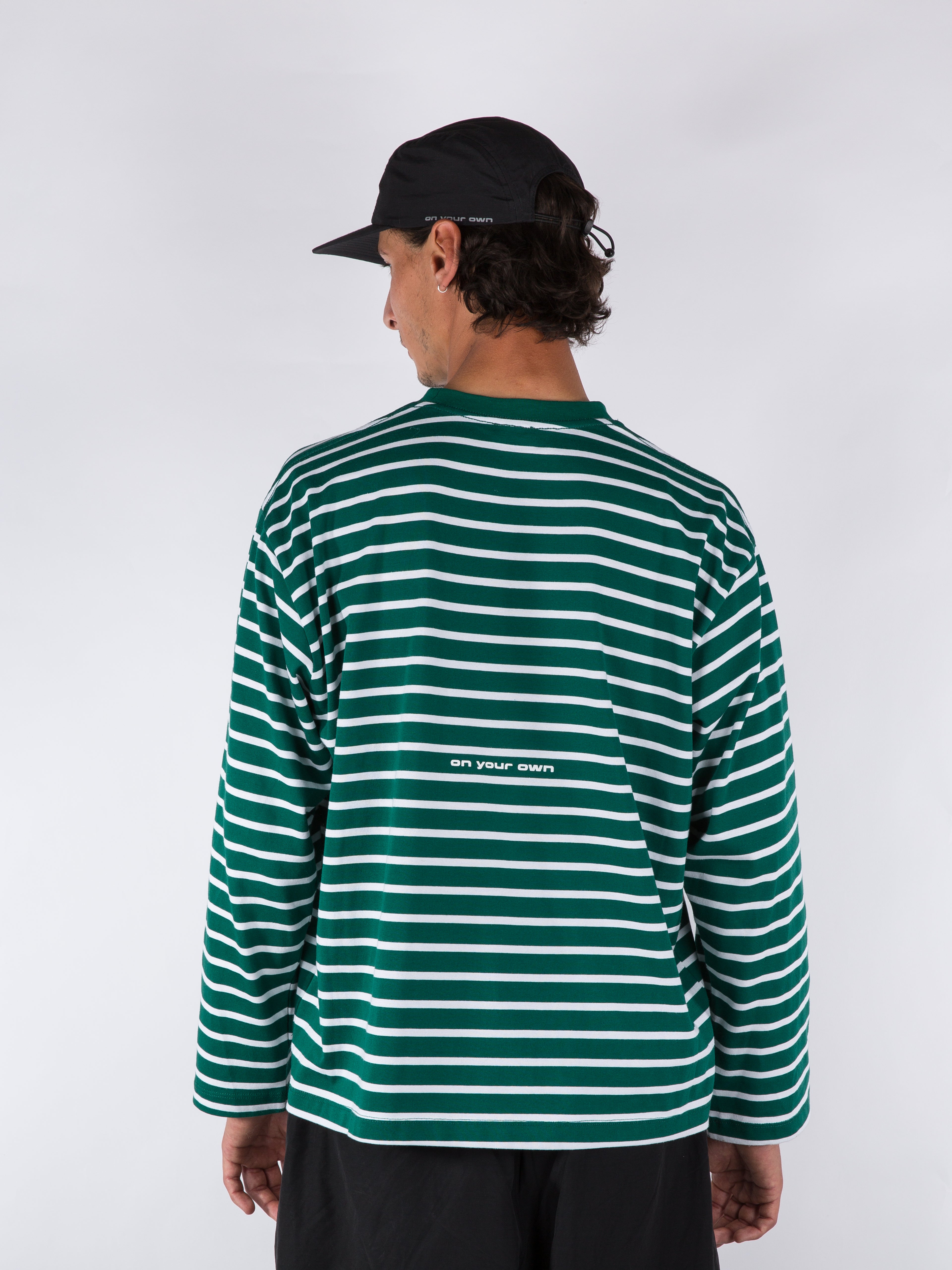 MENS STRIPED LONGSLEEVE - GREEN/WHITE