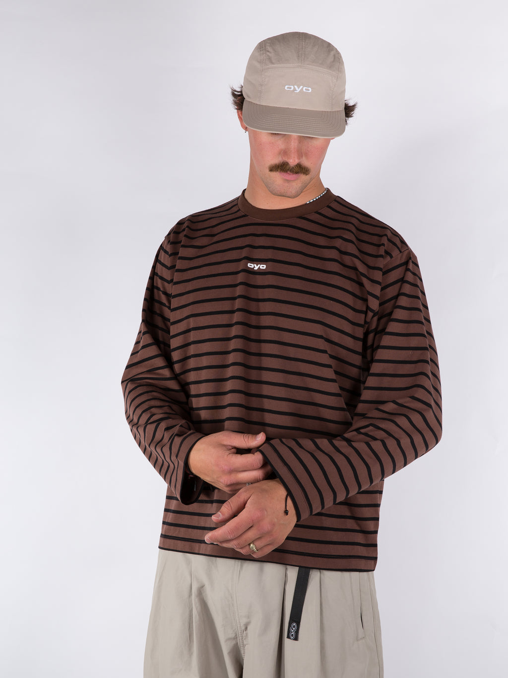 MENS STRIPED LONGSLEEVE - BROWN/BLACK