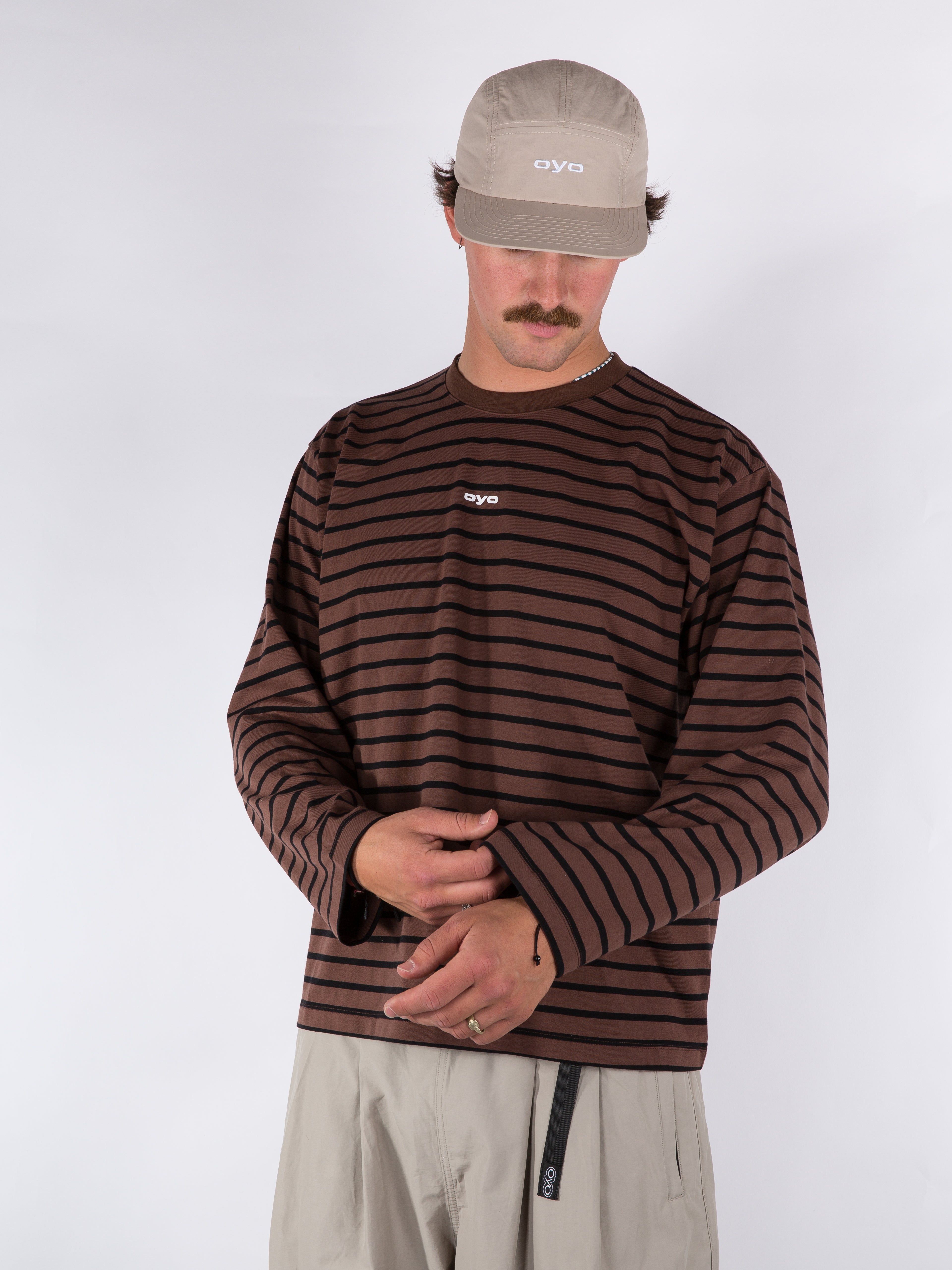 MENS STRIPED LONGSLEEVE - BROWN/BLACK