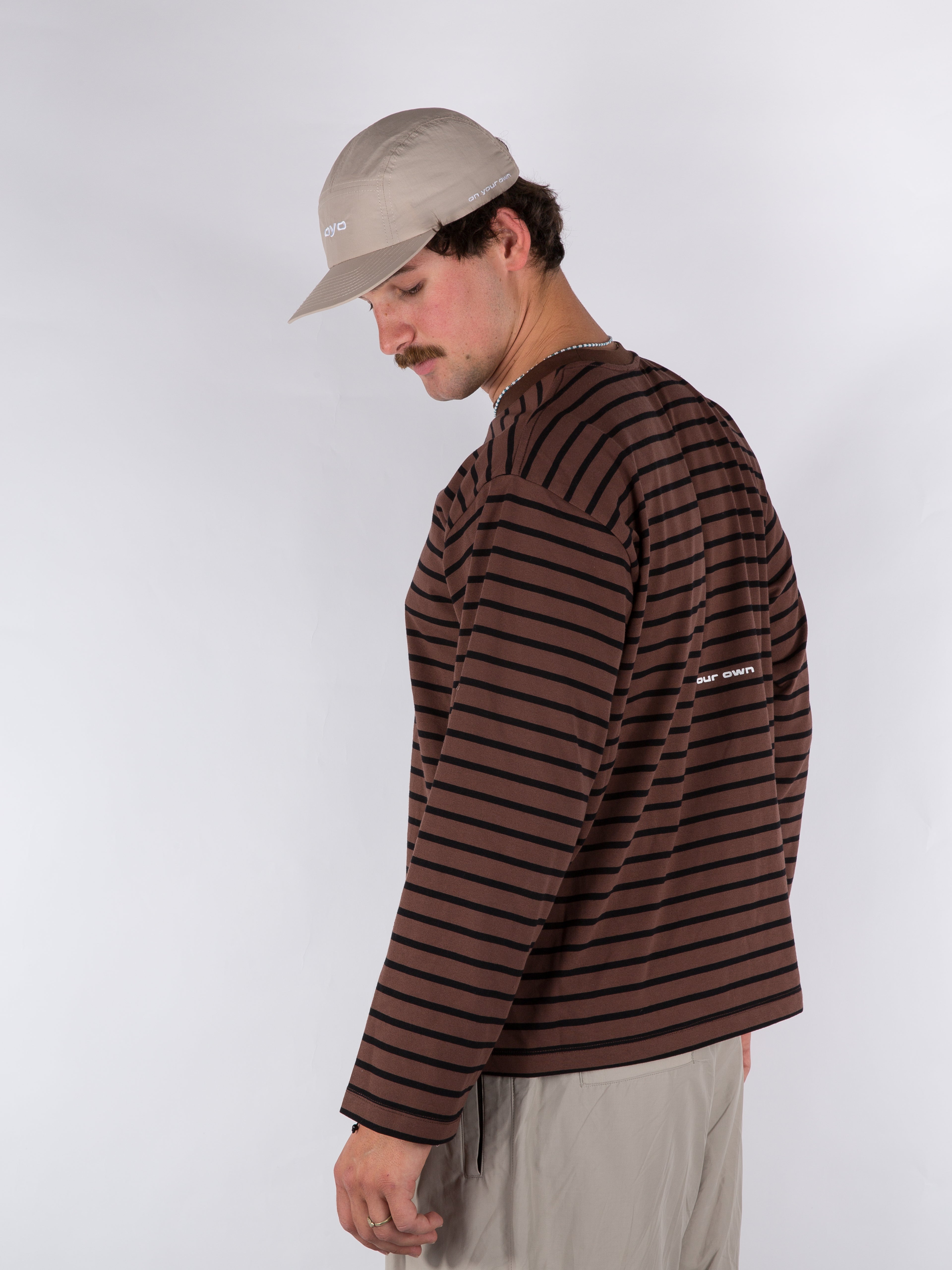 MENS STRIPED LONGSLEEVE - BROWN/BLACK