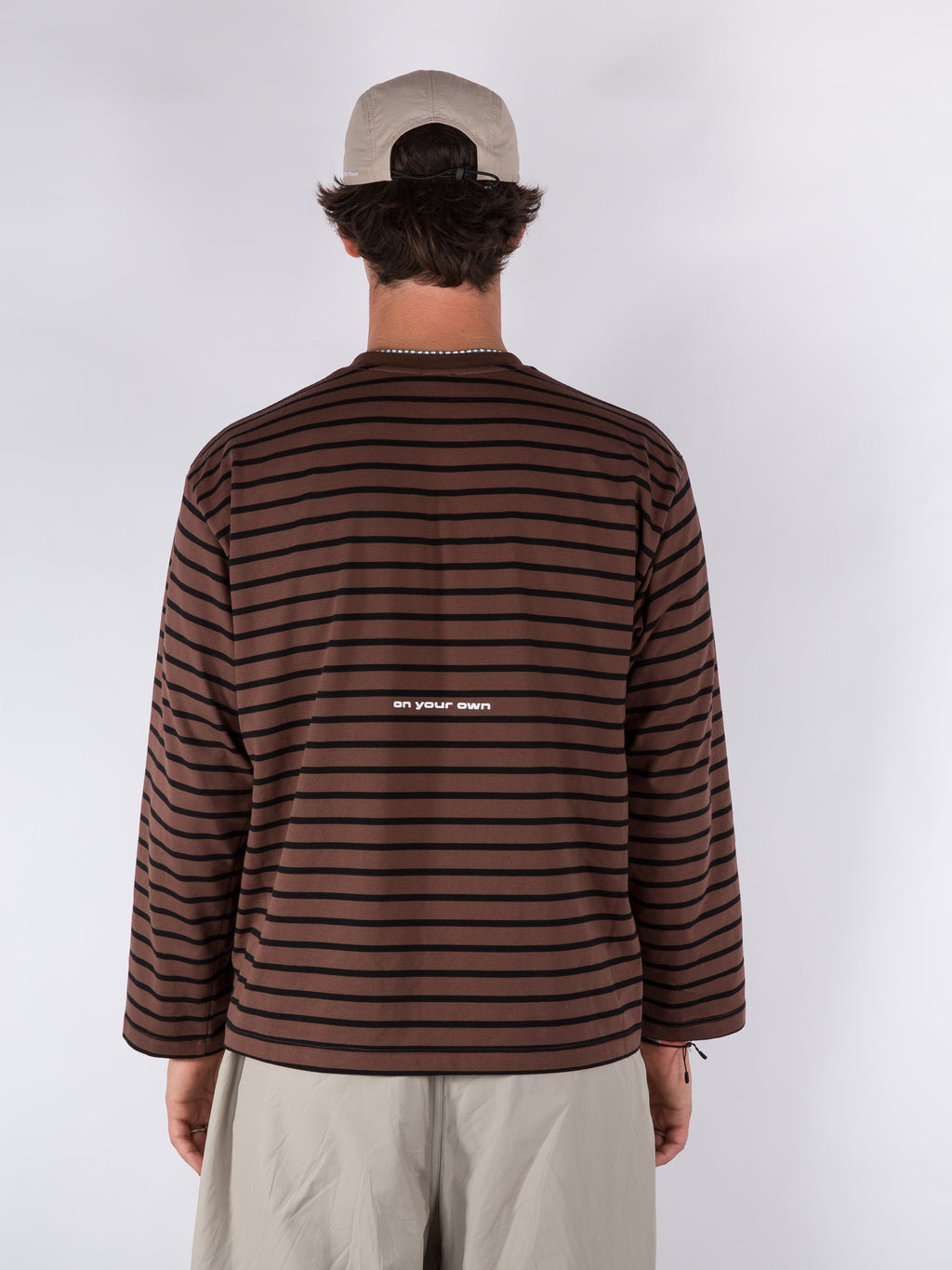 MENS STRIPED LONGSLEEVE - BROWN/BLACK