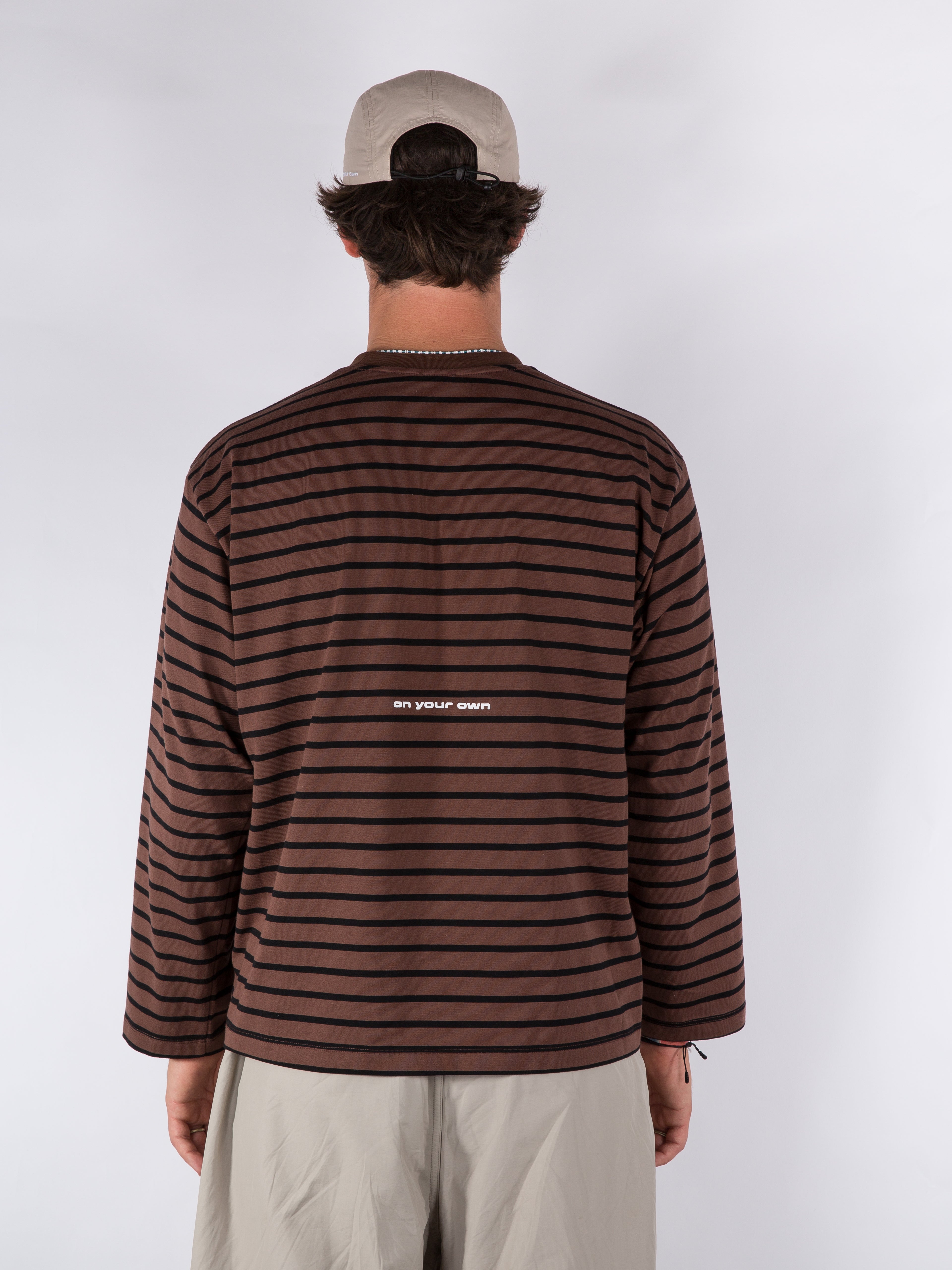 MENS STRIPED LONGSLEEVE - BROWN/BLACK