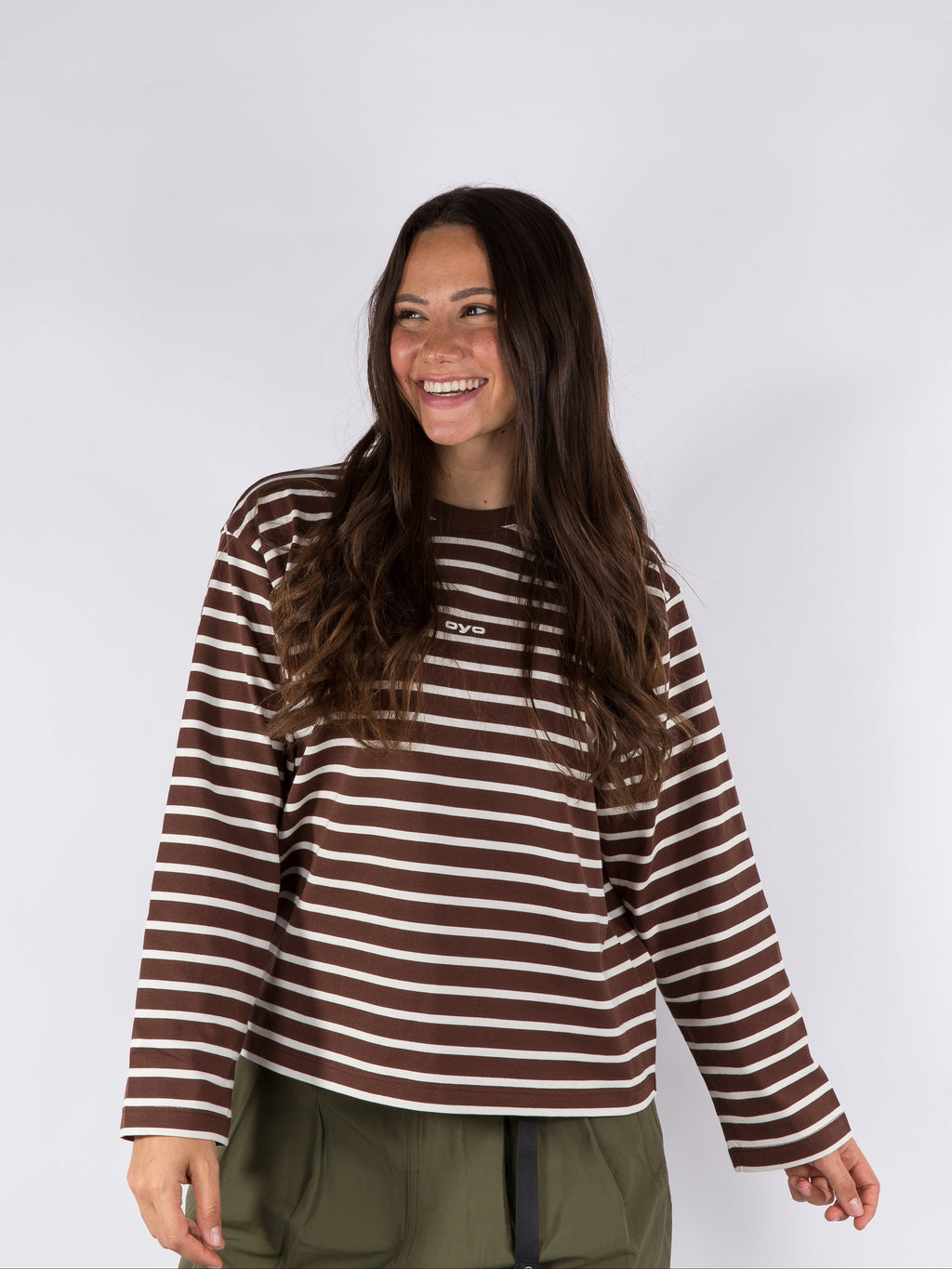 WOMENS STRIPED LONGSLEEVE - BROWN/WHITE