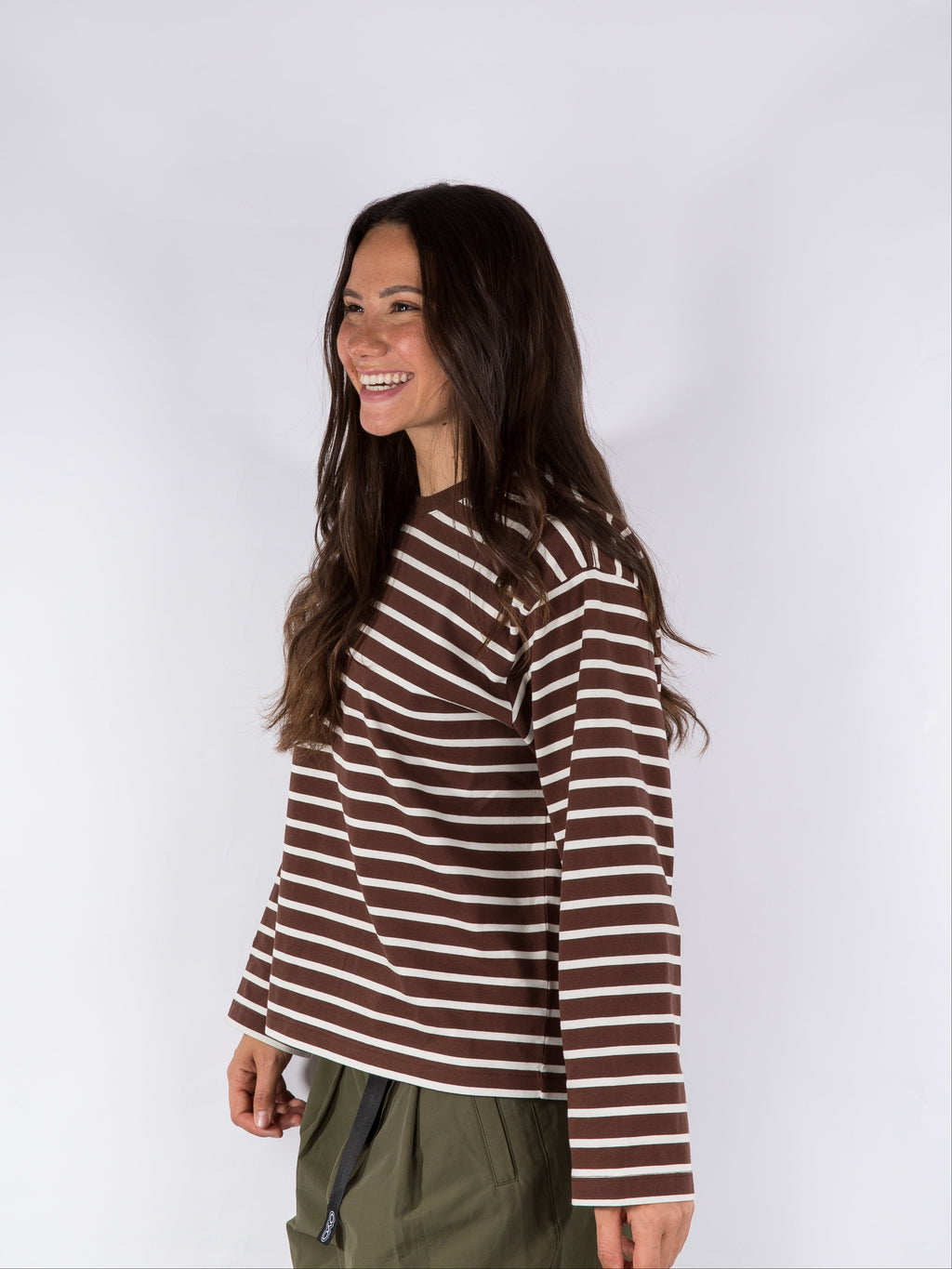 WOMENS STRIPED LONGSLEEVE - BROWN/WHITE