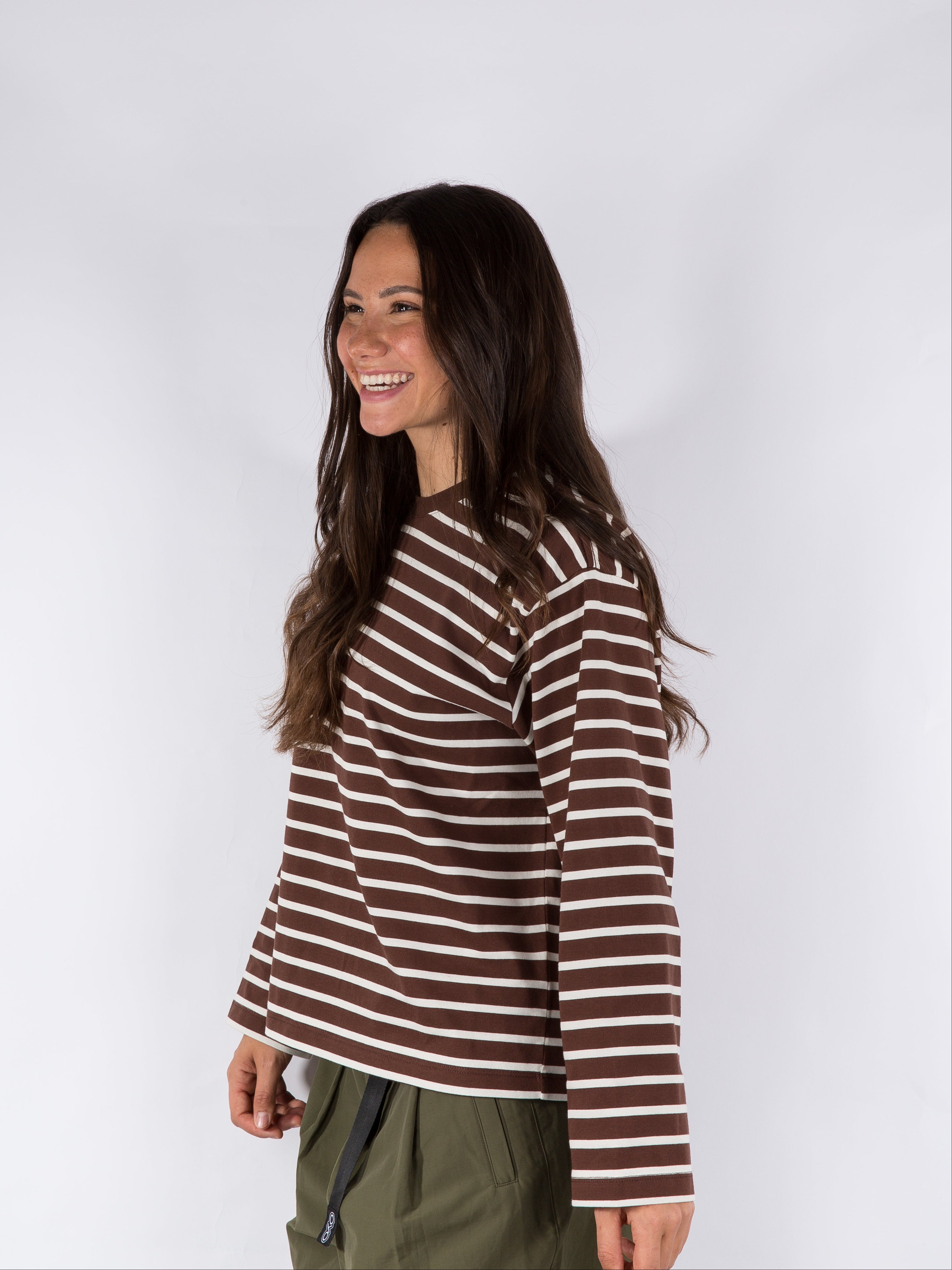 WOMENS STRIPED LONGSLEEVE - BROWN/WHITE