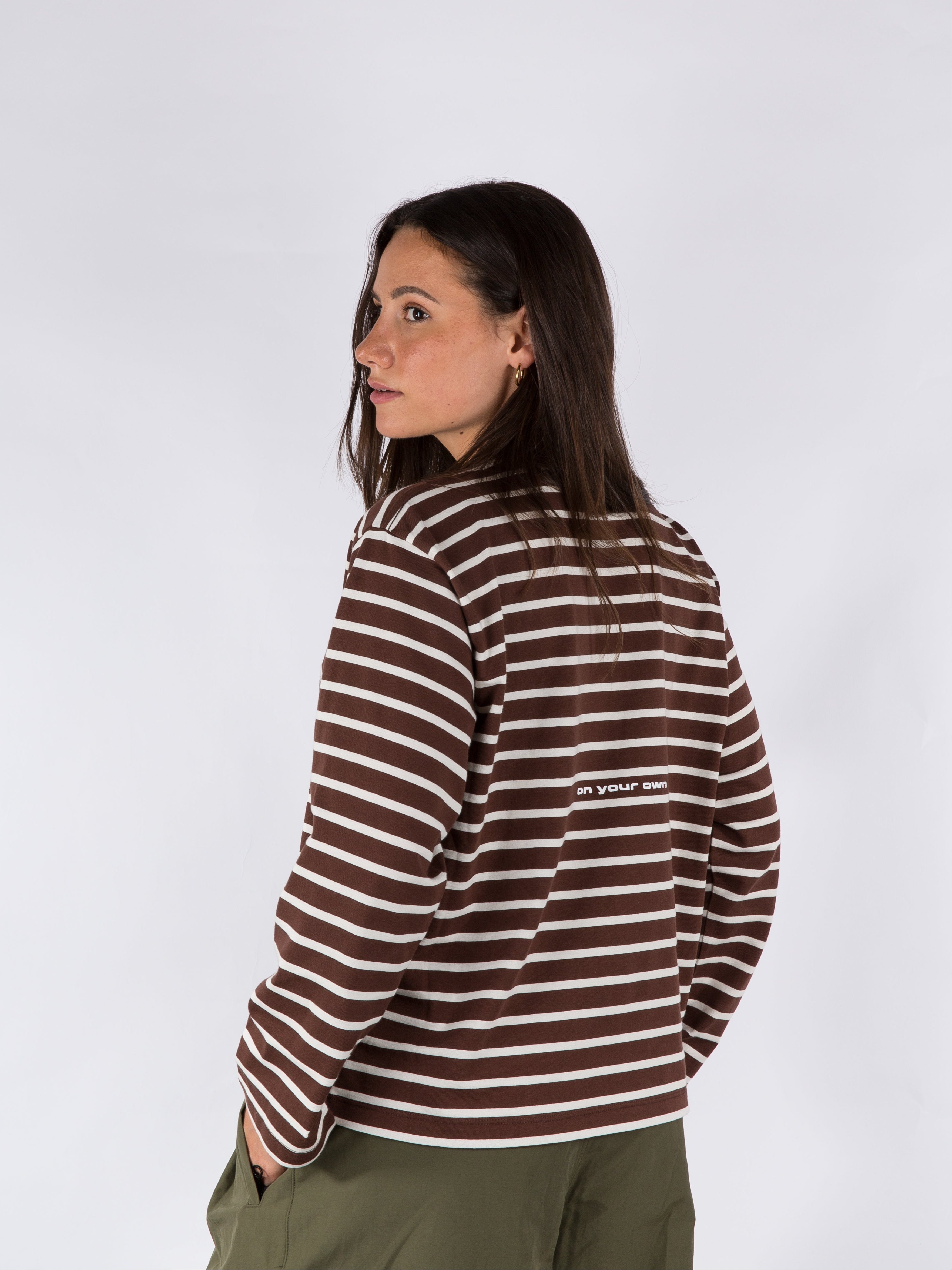 WOMENS STRIPED LONGSLEEVE - BROWN/WHITE